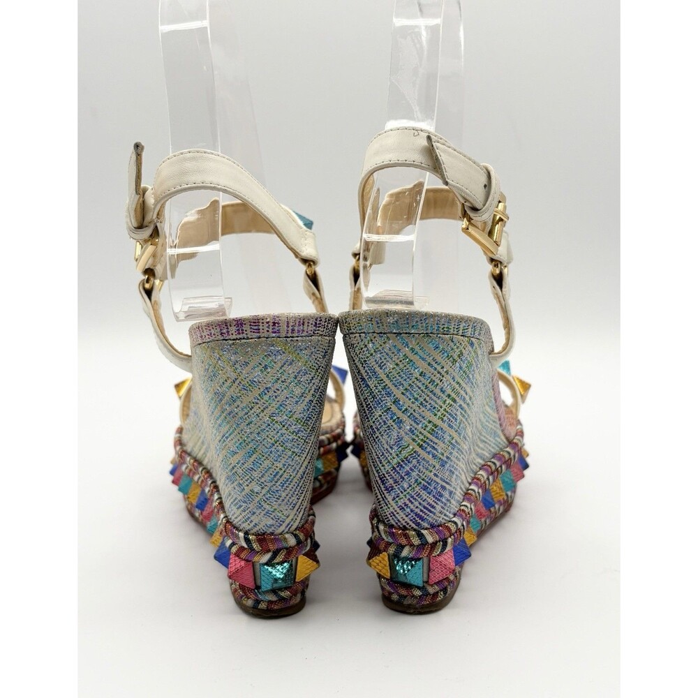 Christian Louboutin Multicolor Rainbow Leather Cataclou Espadrille Wedges EU 35 - Picture 5 of 11